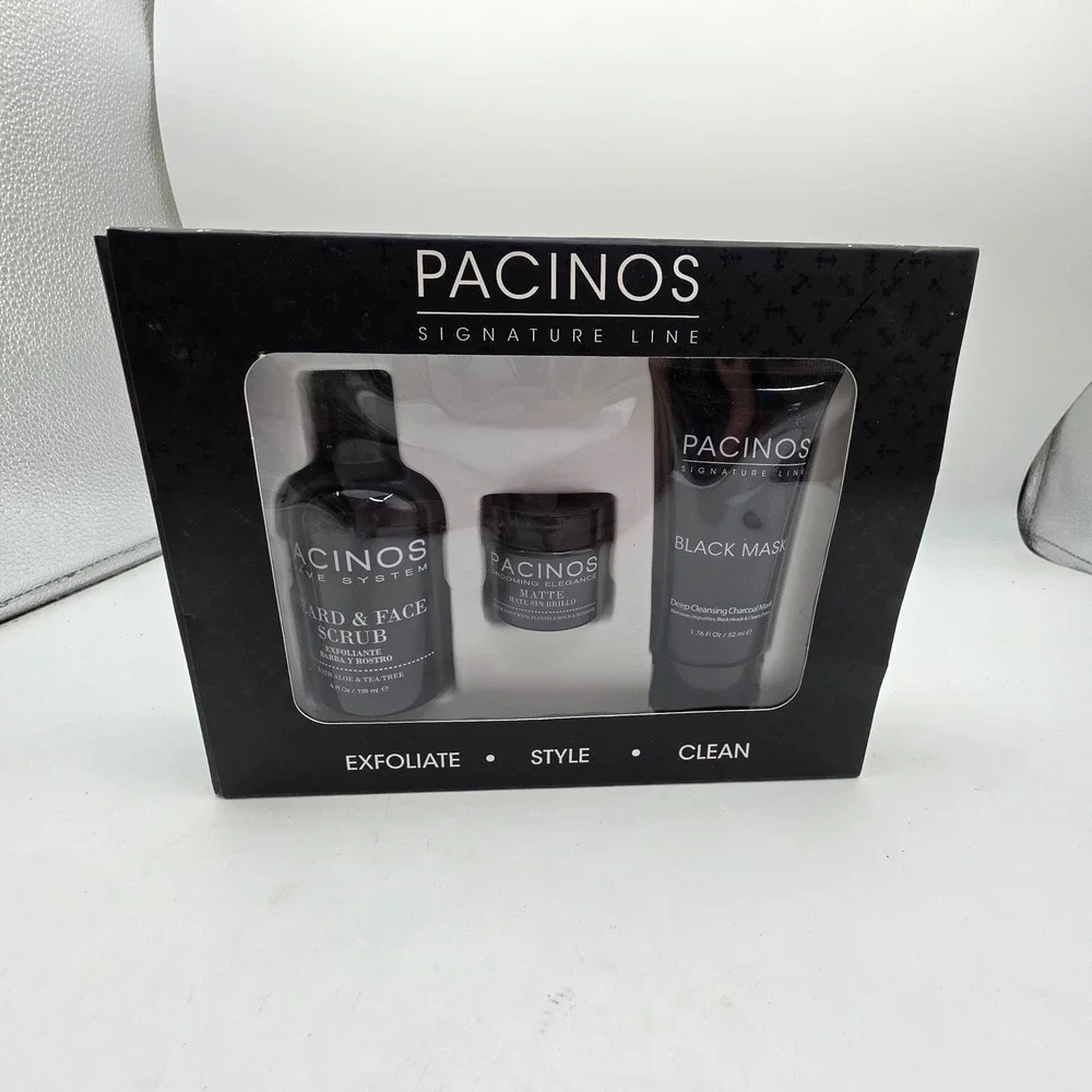 Pacinos Signature Line 3pc Set Beard Face Scrub Matte Paste Mask Grooming N4